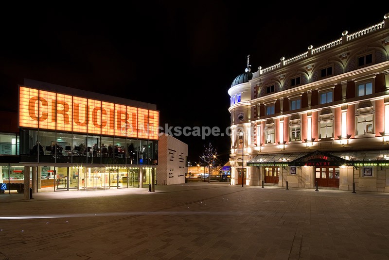 Crucible & Lyceum Theatre in Tudor Square at Night - Sheffield, UK - Yorkshire