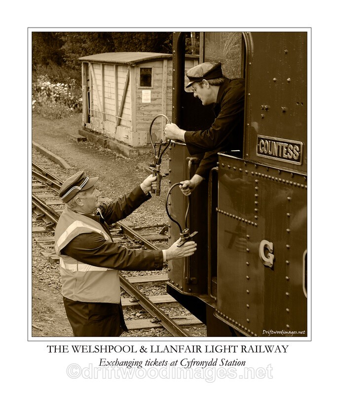 WLLR Countess driver and Blockman exchange tickets at Cyfronydd Statio - The Welshpool & Llanfair Light Railway
