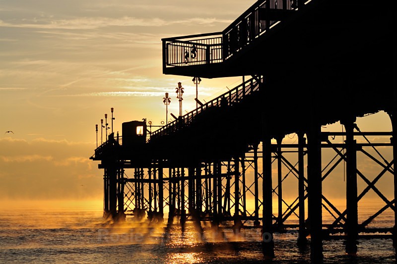 TS28 - Mist rising from the sea at sunrise by the Pier - Greetings Cards Teignmouth and Shaldon