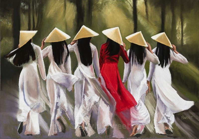 Vietnamese Schoolgirls - Paintings