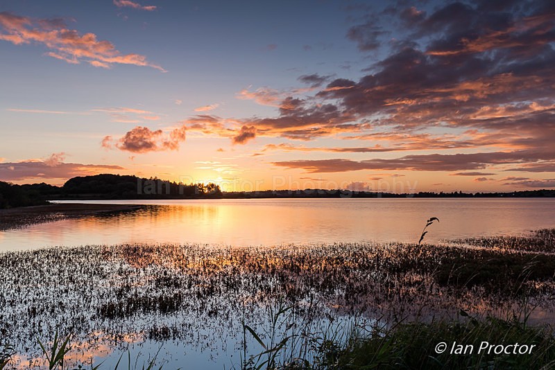Red sky at sunset, Stoneyford Reservoir, County Antrim, N.Ireland. - County Antrim