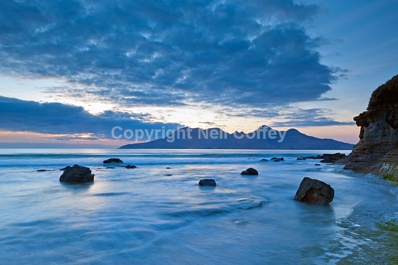 Isle of Rum from Laig Bay, Isle Of Eigg - Landscape format