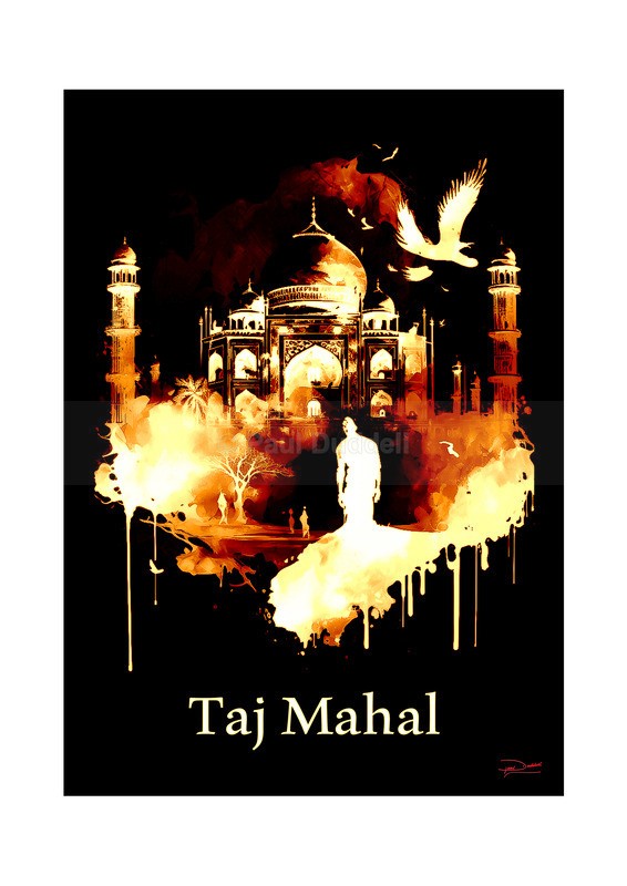 Taj Mahal Historical Structures Ink Paintings by Paul Duddell, Whispers & Strokes - Artist, Painter, and Photographer