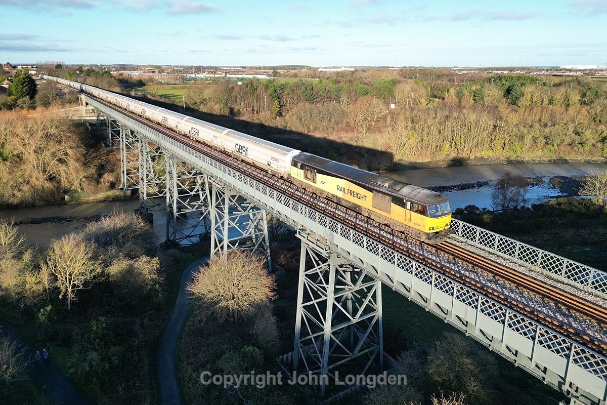 JL - 1.1.24 60096 6N87 Lynemouth PS - Tyne CT, Bedlington Viaduct - Blyth & Tyne (north to south)
