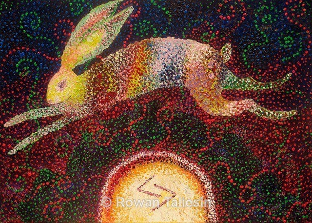 HARVEST copyright of Rowan Taliesin, symbolic art, hare,rune.