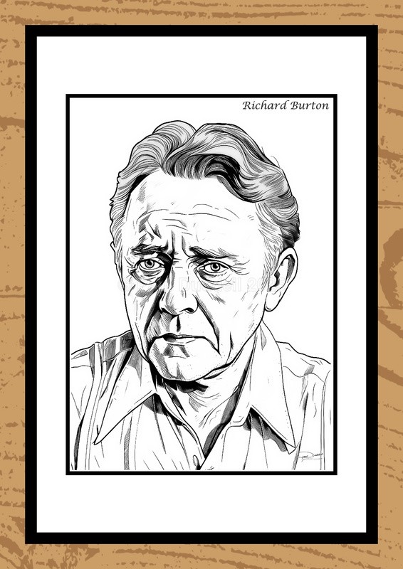 Richard Burton Hand-Drawn Portrait - Legends of Film by Artist Paul Duddell