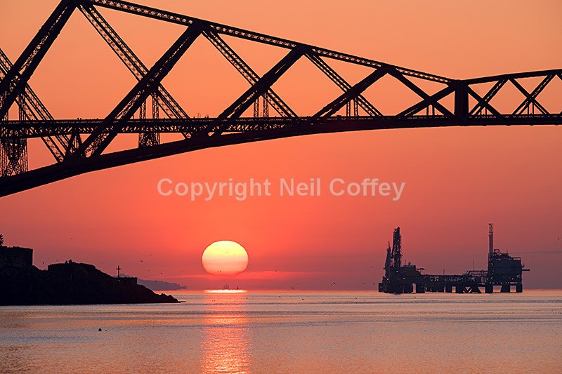 Sunrise under the Forth Rail Bridge, Firth of Forth - Landscape format