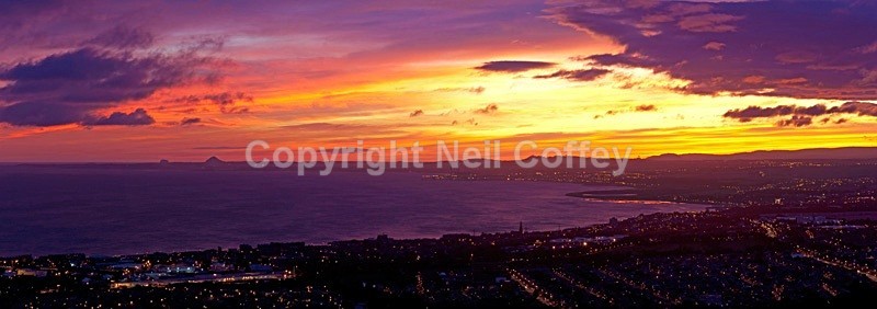 East Lothian sunrise from Arthurs Seat, Edinburgh - Panoramic format