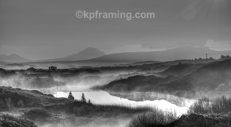 kincasslagh  lake morning mist - kincasslagh chapel and village