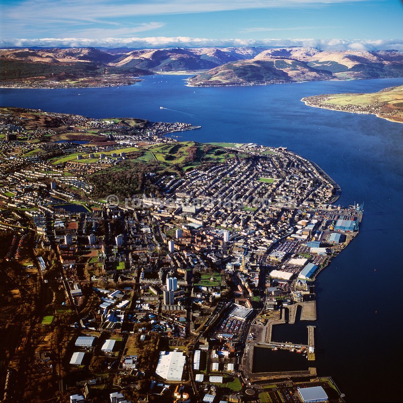aerial pictures of Scottish west coast coastal cities towns of Scotland river clyde