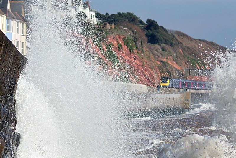 DW08 - High waves by the train line at Dawlish - Greetings Cards Dawlish