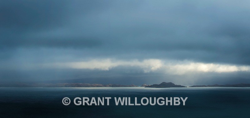 A break in the cloud, Moody Landscape Skye to Raasay - Panorama