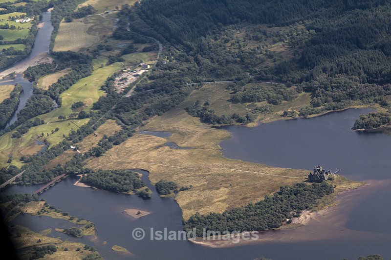 The mouth of the river Orchy and Kilchurn Castle - Aerial views of Argyll.