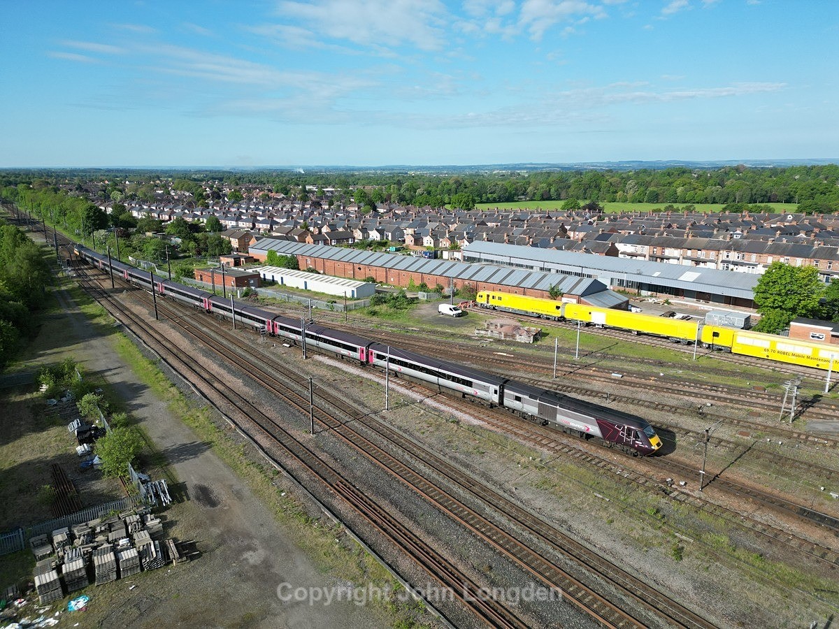 JL - 22.5.23 43239 & 43184 1V50 06:06 Edinburgh - Plymouth, Darlington - East Coast Main Line (north to south)