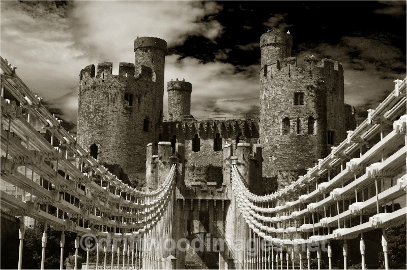 Conway suspension bridge 10 sepia - Llandudno and Conwy, North Wales
