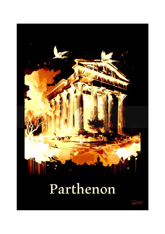 Parthenon Historical Structures Ink Paintings by Paul Duddell, Whispers & Strokes - Artist, Painter, and Photographer