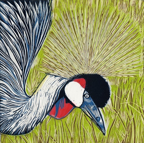 Crowned Crane, Masai Mara, Kenya - Reduction Linocuts