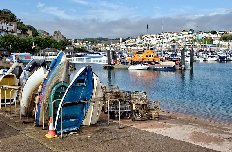 Lobster pots and lifeboat on the slipway - Brixham and Broadsands
