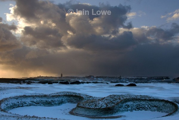 The Old Course 14th Hell Bunker - Snow on The Old Course 2013