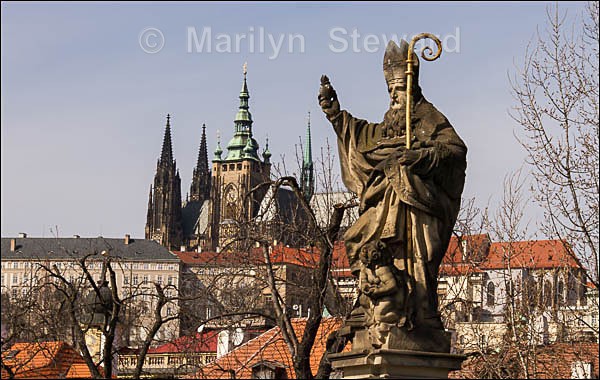 Charles bridge statue and castle - Prague to Berlin along the Elbe river