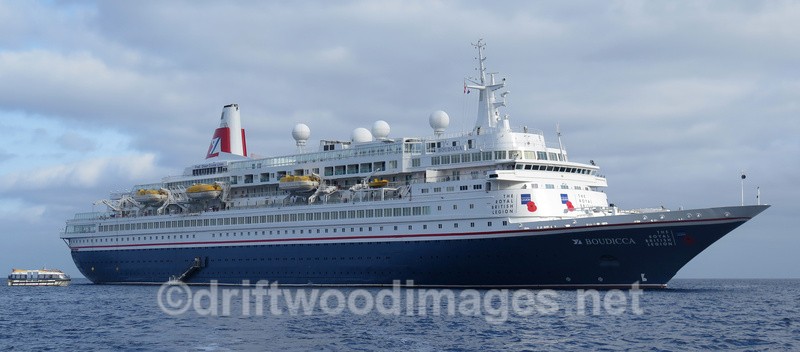 St Helena Fred Olsen's ship mv Boudicca anchored off Jamestown - St Helena, South Atlantic Ocean