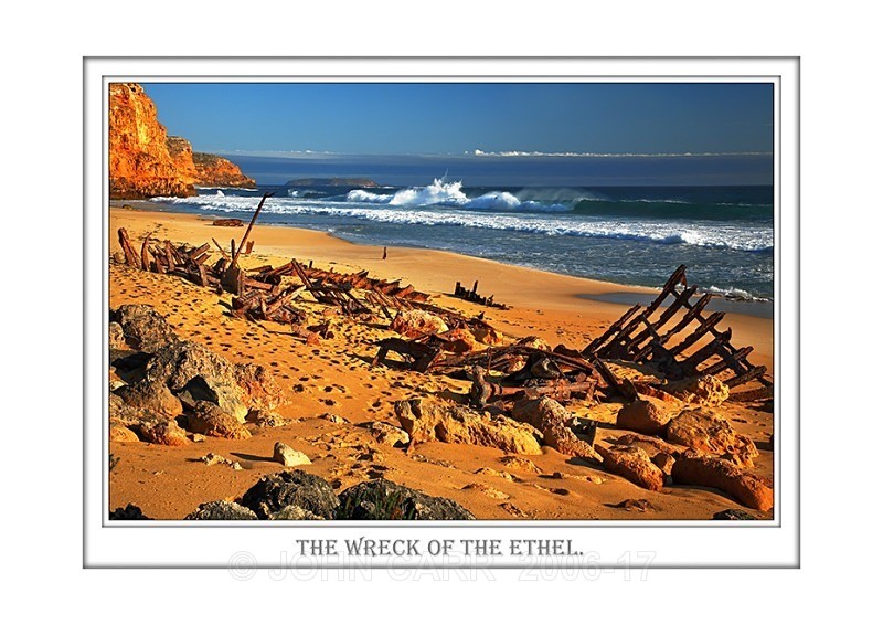 Beautiful Wall Art print with a Border, showing the remains of the Barque the Ethel, South Australia.