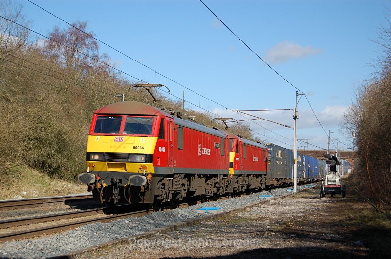 JL - 25.3.16 90036 & 90029 4M25 Mossend - Daventry, Eden Valley Loop - West Coast Main Line (north to south)