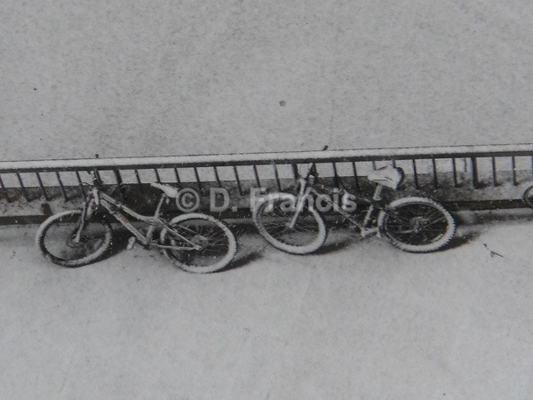 Bicycles In The Snow (colour) - Fine Art