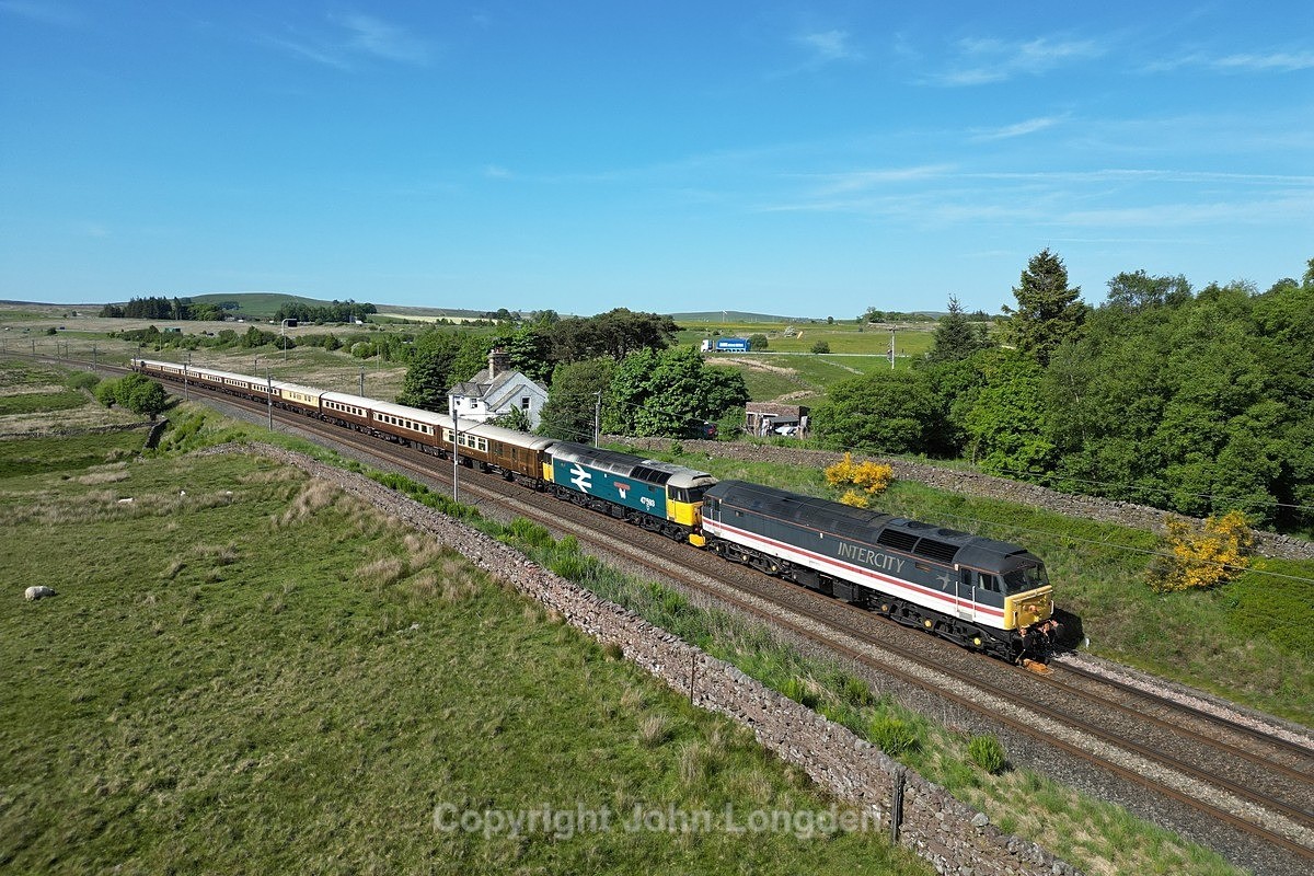 JL - 29.5.23 47828 & 47593 5Z59 Kilmarnock - Crewe HS ECS, Greenholme - West Coast Main Line (north to south)