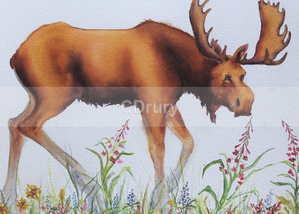 Moose in the Flower Garden SOLD - Archived