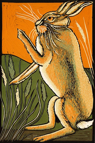 Boxing Hare 2 - Reduction Linocuts