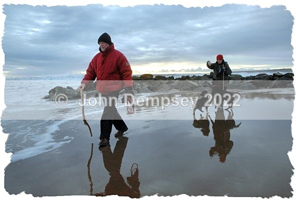 Sam and Coll on Montrose Beach - Walking the Dog