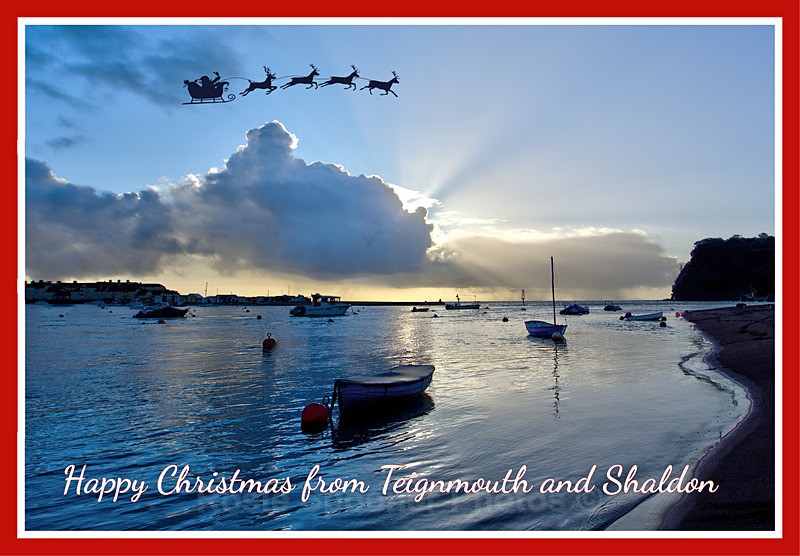 XM09 - The sun rises above the clouds on Shaldon Beach - XMAS CARDS Teignmouth and Shaldon