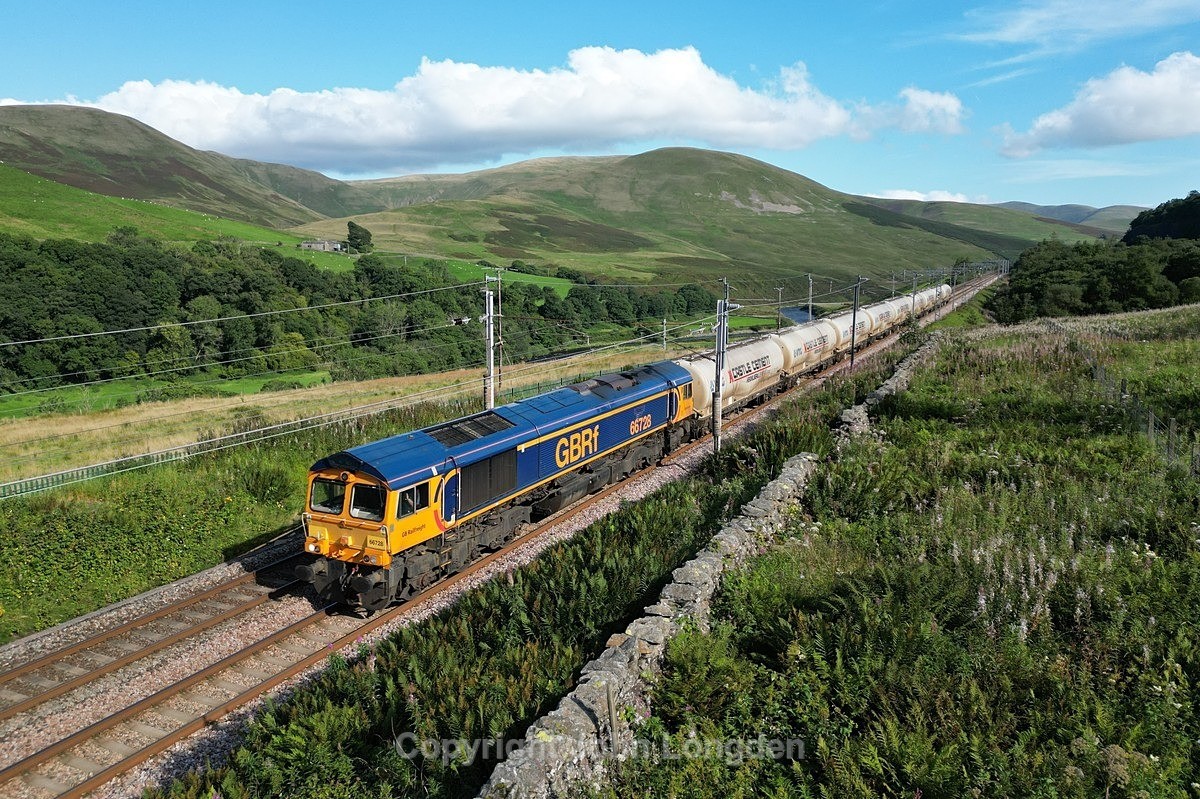 JL - 17.8.23 66728 6Z03 Clitheroe - Carlisle NY, Lune Gorge - West Coast Main Line (north to south)