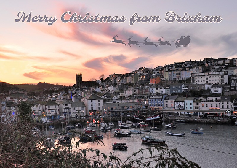 Sold out BX24 Sunset at Brixham as Santa arrives - XMAS CARDS  Brixham