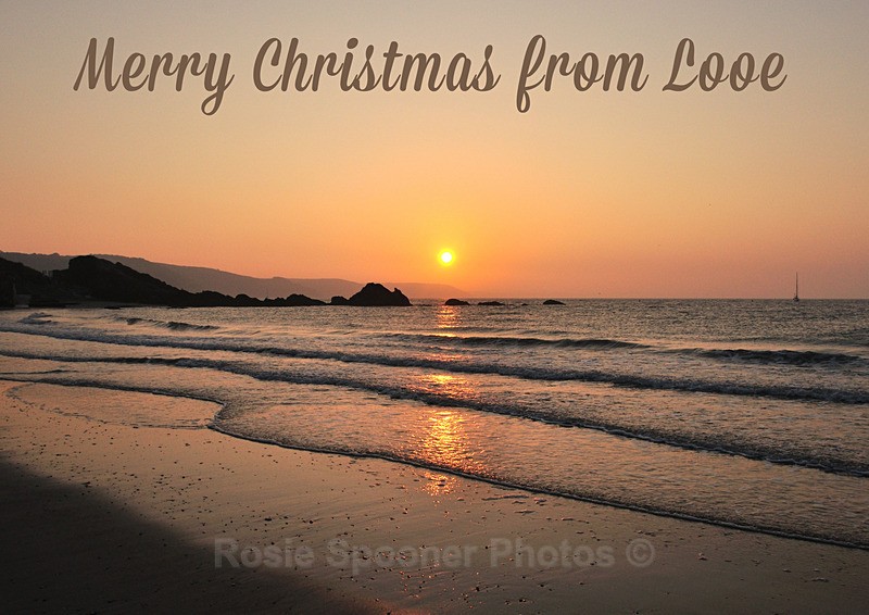No stock LO90   Low tide on Looe Beach at Sunrise - XMAS CARDS Looe Polperro and General Cornwall