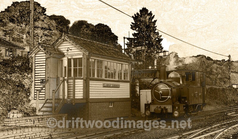 WLLR Llanfair signal box with Countess passing - The Welshpool & Llanfair Light Railway