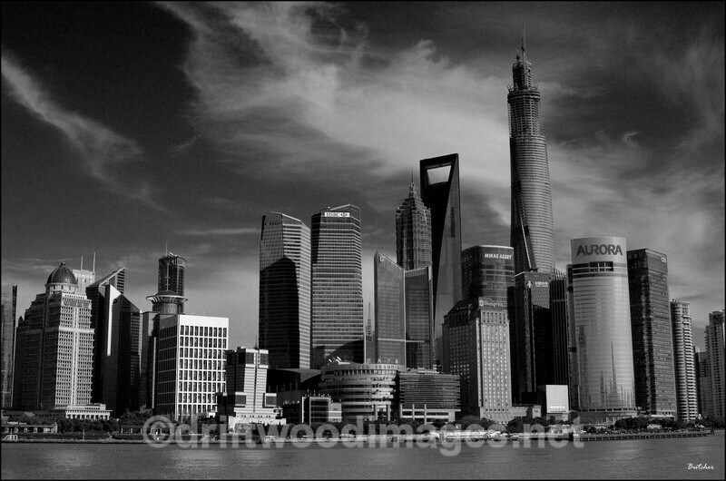 China Shanghai cityscape bw - China