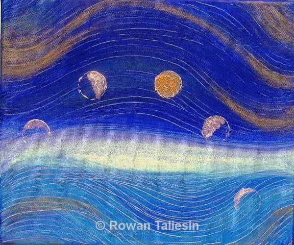Moon Waves copyright Rowan Taliesin, abstract paintings of moon's movement.