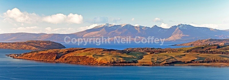 Isle Of Arran across Great Cumbrie Isle, North Ayrshire - Panoramic format