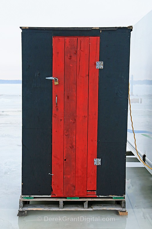 Red & Black Ice fishing Shack ~  NB Canada
