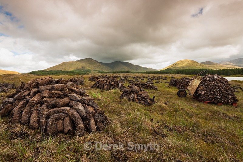 Turf Cutting - Peat Stacks in Connemara County Galway Ireland