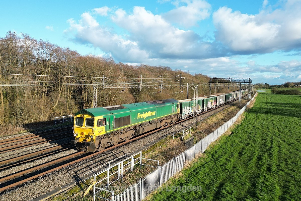 JL - 26.2.24 66607 6H50 Wembley - Tunstead, Mill Meece - West Coast Main Line (north to south)