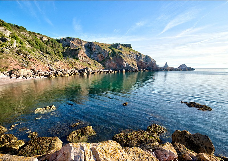 TQ213 - Ansteys Cove early morning - Greetings Cards Meadfoot and Ansteys