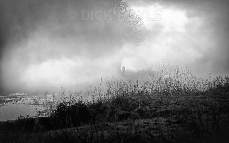 RIVER BANK RUNNER AT DAWN  mono - Mood and mist with some lumen added