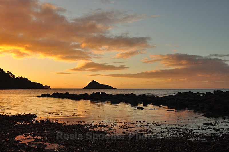 TQ174 Sunset at Low tide on Meadfoot Beach - Greetings Cards Meadfoot and Ansteys