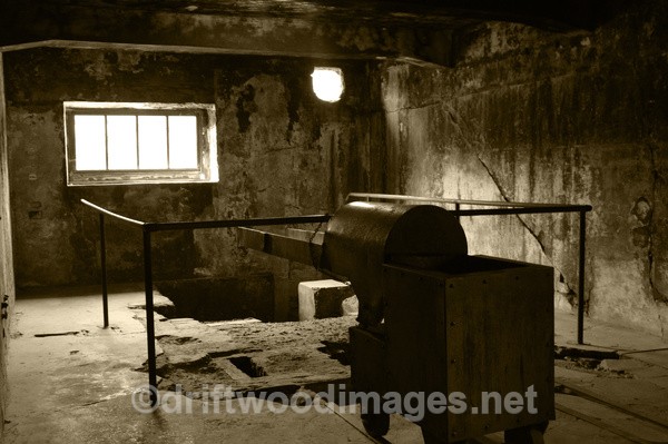 Auschwitz crematoria interior 4 sepia - Auschwitz/Birkenau