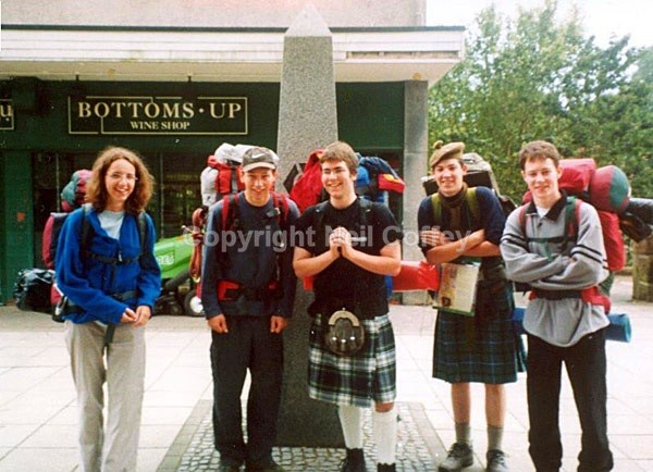 Me (far right) at Milngavie on the West Highland Way, June 2002 - Personal