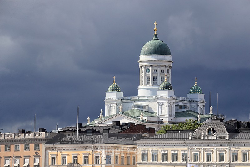 Helsinki Lutheran Cathedral, stormy sky background, Finland - Helsinki, Finland