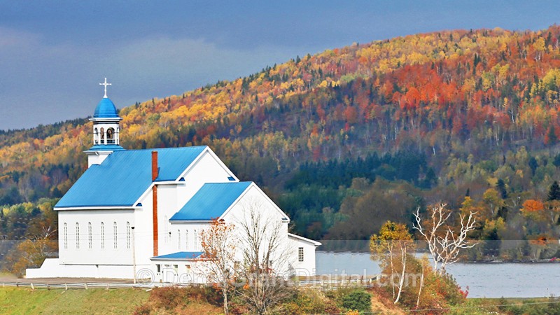New Brunswick Autumn Foliage - Church at Baker Lake